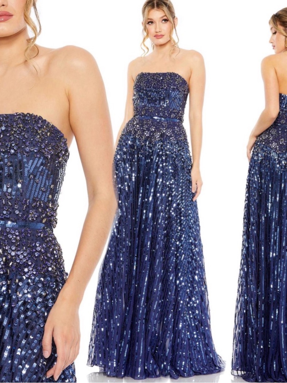 Mac Duggal Strapless Sequin Ball Gown in Twilight Blue size 6 NWT